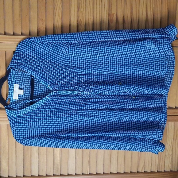 Michael Michael Kors Blue Chevron Pleated V Neckline Sheer Blouse Size Small - Picture 1 of 6